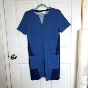 White + Warren V Neck Knit Jersey Dress With Front Pockets Sz Extra Small 💙💙